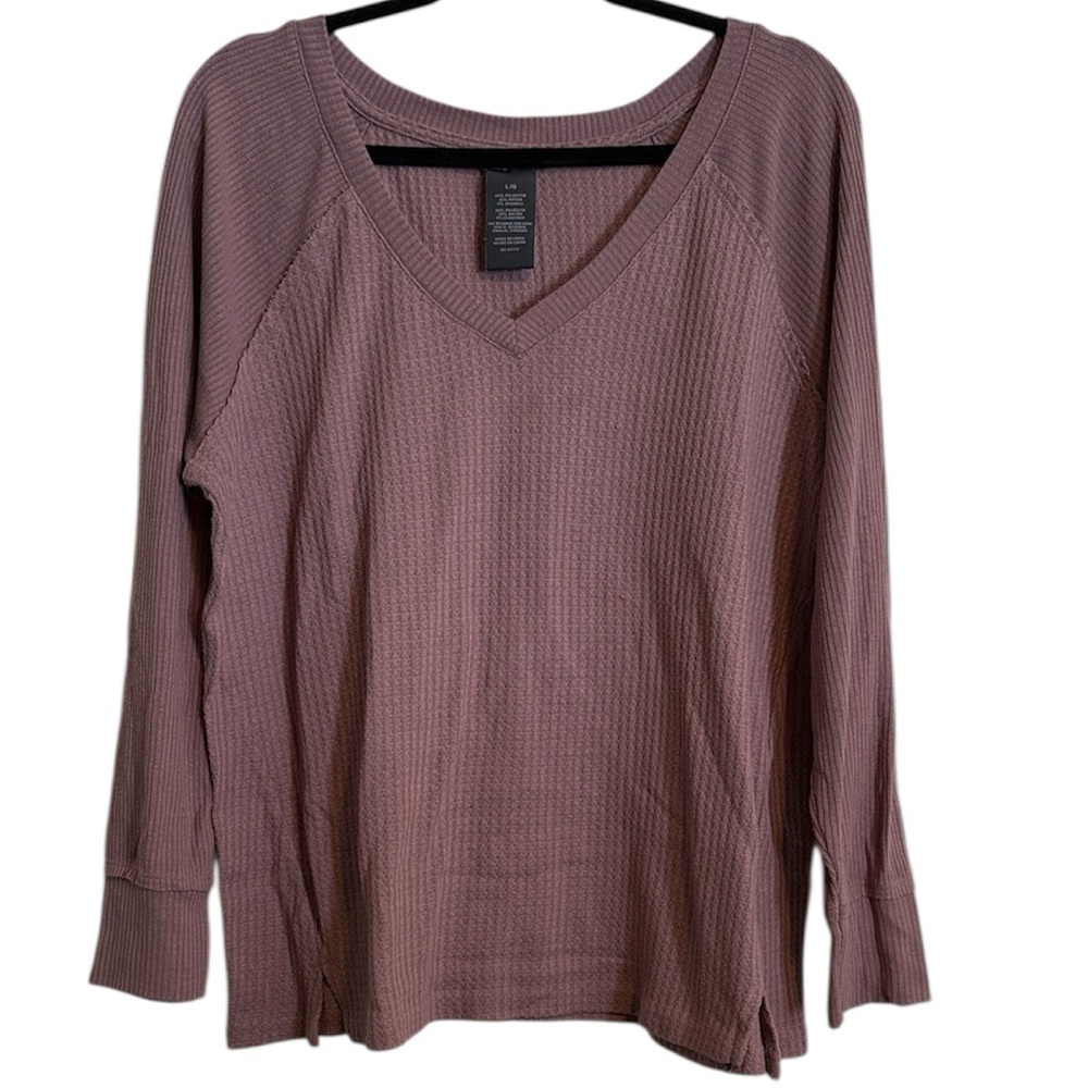 ☀️ Chelsea & Theodore Mauve Waffle Knit Oversized Long Sleeve Top